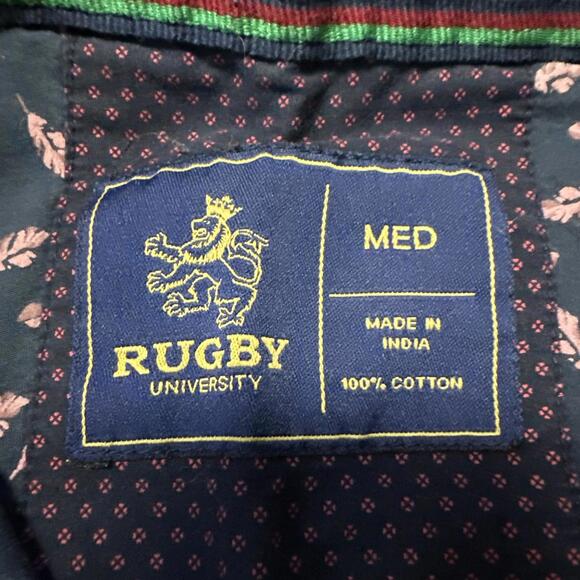 Rugby University Men's Button Down Short Sleeve Shirt Size Medium Blue - Picture 2 of 4